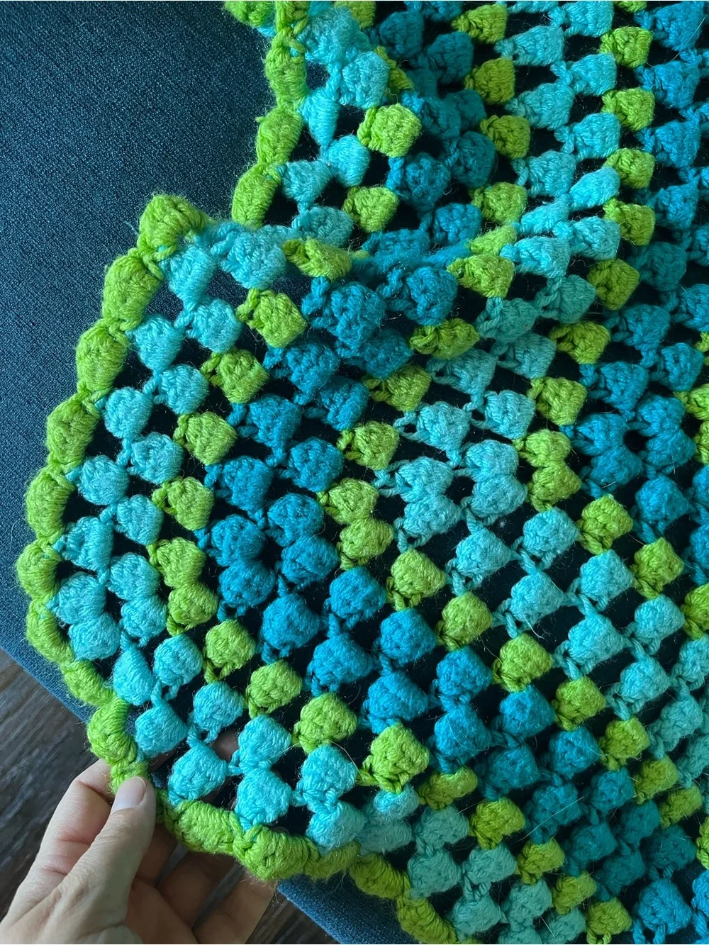 Hand crocheted round blanket
